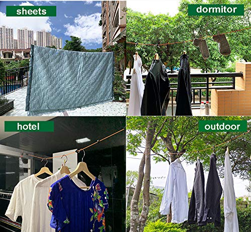 Medolli Portable Retractable Clothesline for Outdoor/Indoor, Travel, Camping, Backyard, Hotel, Adjustable Clothesline with 10 Windproof Clothespins, Multi-Functional, 26 ft