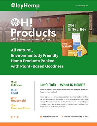 Oley Hemp Small Pet Hemp Bedding - Hamsters, Rabbits, Chickens, Birds, Rats, Reptiles - 100% Natural, Biodegradable & USA Grown - Super Absorbency Compared to Clay