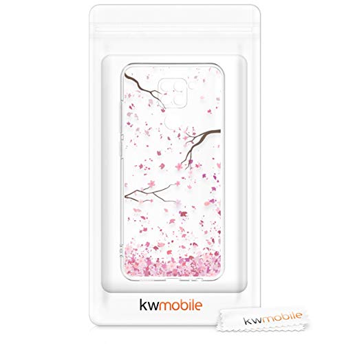 kwmobile Clear Case Compatible with Xiaomi Redmi Note 9 - Phone Case Soft TPU Cover - Cherry Blossoms Pink/Dark Brown/Transparent