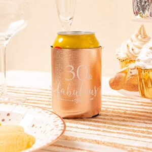 Crisky 30 Fabulous Can Cooler Rose Gold 30th Birthday Decorations Beer Sleeve Party Favor, Can Covers with Insulated Covers, 12-Ounce Neoprene Coolers for Soda, Beer, Can Beverage, 12 Rose Gold