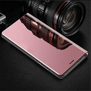 LEMAXELERS Redmi Note 9 Pro Case Slim Mirror Design Clear View Flip Bookstyle Ultra Slim Protecter Shell with Kickstand Protective Cover for Xiaomi Redmi Note 9S / Note 9 Pro Max Mirror PU Rose Gold