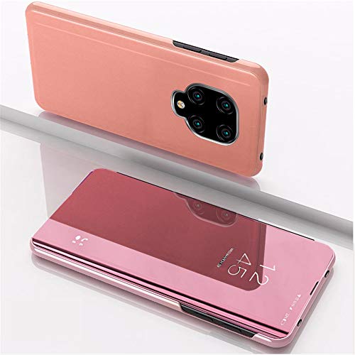 LEMAXELERS Redmi Note 9 Pro Case Slim Mirror Design Clear View Flip Bookstyle Ultra Slim Protecter Shell with Kickstand Protective Cover for Xiaomi Redmi Note 9S / Note 9 Pro Max Mirror PU Rose Gold