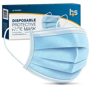 healthsmart disposable 3 layer face mask with ear loops for single use, 25 each