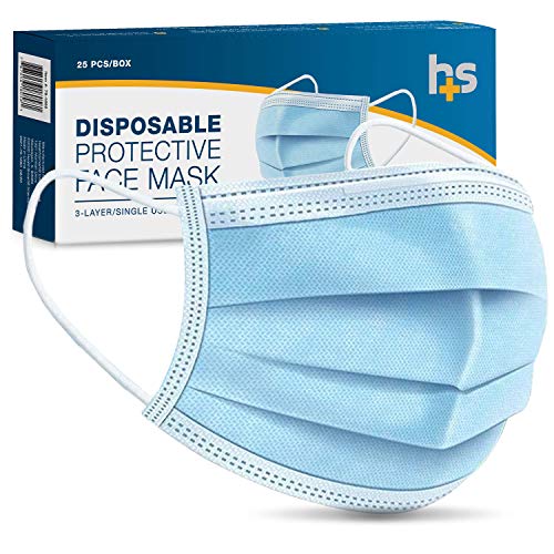 HealthSmart Disposable 3 Layer Face Mask With Ear Loops for Single Use, 25 Each