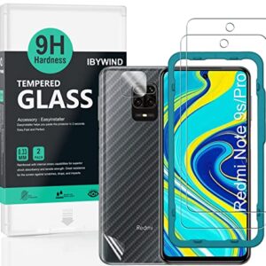 Ibywind Screen Protector For Redmi Note 9S/9 Pro,with 2Pcs Tempered Glass,1Pc Camera Lens Protector,1Pc Backing Carbon Fiber Film [Fingerprint Reader,Easy to install]