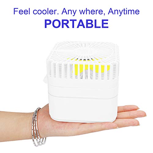 ACTNOW Mini Humidifer Desk Fan With USB, 3 Speed Small Fan with 7 Colors Night Light, Quiet Portable Fan of 4.1' L x 4.1" W x 3.9" H In office, Cooling Air Conditioner Mini Fan for Bedroom (White)