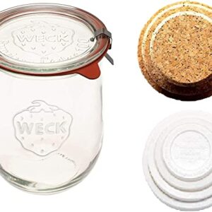 Large Glass Jars for Sourdough - Starter Jar with Glass Lid - Tulip Jar with Wide Mouth - Weck Jars 1 Liter Includes (Cork Lid & Keep Fresh Cover)