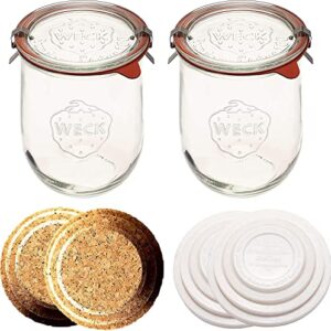 Large Glass Jars for Sourdough - Starter Jar with Glass Lid - Tulip Jar with Wide Mouth - Weck Jars 1 Liter Includes (Cork Lid & Keep Fresh Cover)
