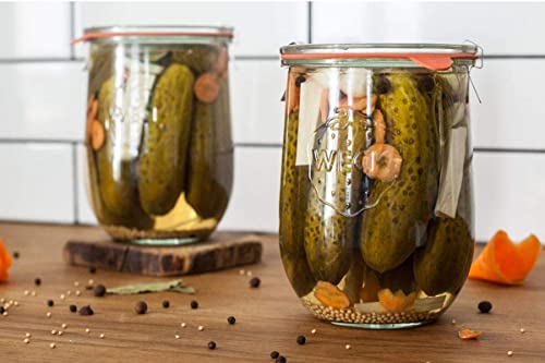 Large Glass Jars for Sourdough - Starter Jar with Glass Lid - Tulip Jar with Wide Mouth - Weck Jars 1 Liter Includes (Cork Lid & Keep Fresh Cover)