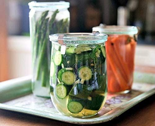 Large Glass Jars for Sourdough - Starter Jar with Glass Lid - Tulip Jar with Wide Mouth - Weck Jars 1 Liter Includes (Cork Lid & Keep Fresh Cover)