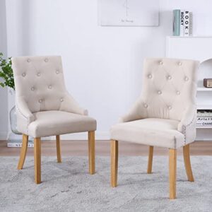 nozama upholstered dining chairs set of 2 elegant tufted fabric parsons chair with solid wood legs (dark beige)