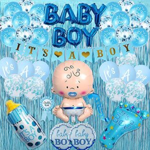 Baby Shower Decorations for Boy, It's A Boy Baby Shower Decorations Set, Mom To Be Sash, Baby Boy Foil Balloons, Its A Boy Banner, Large Baby Bottle Balloon, It's A Boy Balloons,Blue Foil Curtains for Baby shower