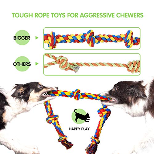 Large Dog Chew Toys, Tough Dog Toys for Aggressive Chewers Large Breed,Heavy Duty Dental Dog Rope Toys Kit for Medium Dogs,5 Knots Indestructible Dog Toys, Cotton Puppy Teething Chew Tug Toy Set of 9