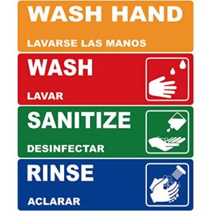 wash, rinse, sanitize handwash sink labels, heavy duty 3 compartment sink waterproof sticker signs for wash station, commercial kitchens, restaurant, food trucks, busing stations and dishwashing