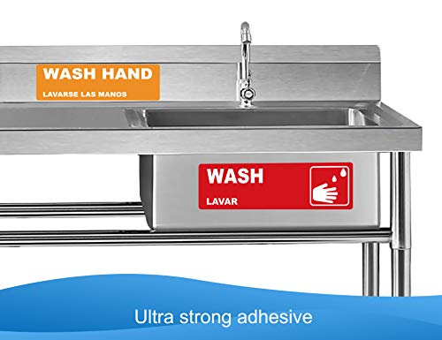 Wash, Rinse, Sanitize Handwash Sink Labels, Heavy Duty 3 Compartment Sink Waterproof Sticker Signs for Wash Station, Commercial Kitchens, Restaurant, Food Trucks, Busing Stations and Dishwashing