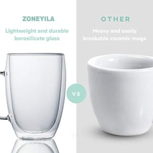 ZONEYILA Double Wall Glass Coffee Mugs Set with Handle, 8oz Tea Cups, Clear Glass Drinkware for Espresso, Cappuccino, Latte, Hot Beverages[4-Pack,8 Ounce]