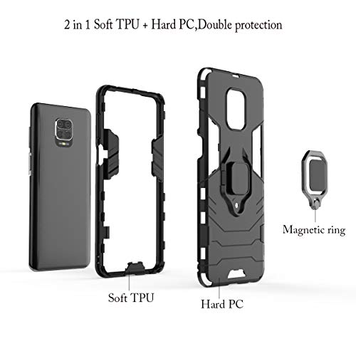EasyLifeGo for Xiaomi Redmi Note 9S / Redmi Note 9 Pro/Note 9 Pro Max Kickstand Case with Tempered Glass Screen Protector [2 Pieces], Heavy Duty Armor Dual Layer Anti-Scratch Case Cover, Red
