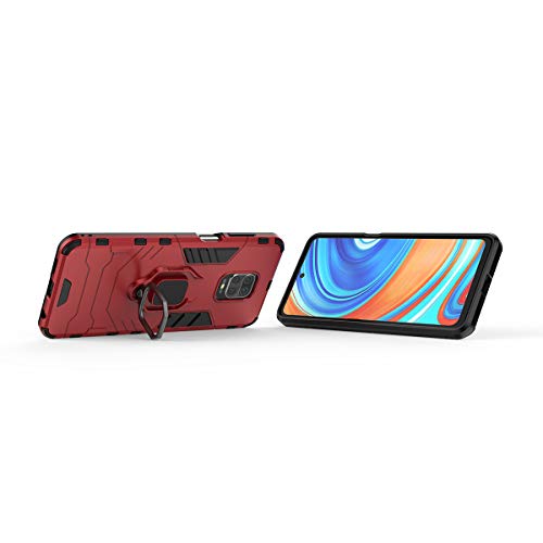 EasyLifeGo for Xiaomi Redmi Note 9S / Redmi Note 9 Pro/Note 9 Pro Max Kickstand Case with Tempered Glass Screen Protector [2 Pieces], Heavy Duty Armor Dual Layer Anti-Scratch Case Cover, Red
