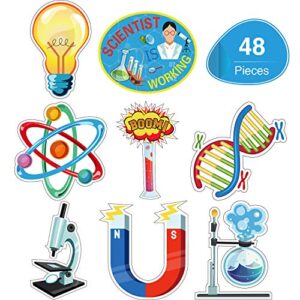48 pieces science bulletin board sets laminated science cutouts lab cutouts science-theme party cutouts for science class school classroom bulletin board office party decoration supplies, 8 designs