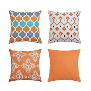 andreannie pack of 4 outdoor waterproof decorative throw pillow cover cushion case for garden patio tent park farmhouse polyester both sides printing square 18 x 18 inches? (set of 4 orange)¡­