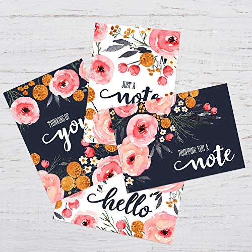 Canopy Street Watercolor Blue And Pink Floral Greeting Cards / 24 All Occasions Cards With Envelopes / 4 7/8" x 3 1/2" Thank You Cards