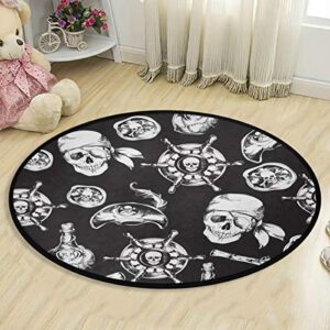 Round Area Rug Circle Rug - Pirate Skull Non-Slip Circular Rugs Washable Comfort Carpet for Home Decor Absorbent Round Rugs 3 Feet Diameter