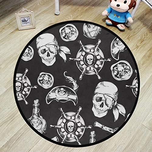 Round Area Rug Circle Rug - Pirate Skull Non-Slip Circular Rugs Washable Comfort Carpet for Home Decor Absorbent Round Rugs 3 Feet Diameter