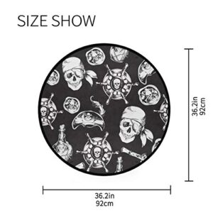 Round Area Rug Circle Rug - Pirate Skull Non-Slip Circular Rugs Washable Comfort Carpet for Home Decor Absorbent Round Rugs 3 Feet Diameter
