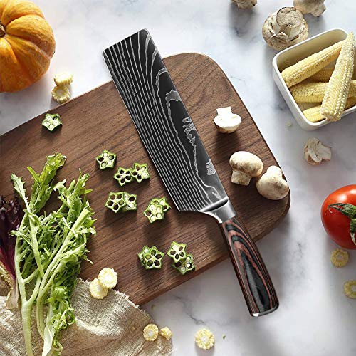 KEPEAK Cleaver Knife 7 Inch, High Carbon Steel Chopper Knives Kitchen with Pakkawood Handle, Asian Nakiri Vegetable Meat Chef Knife