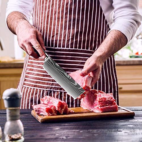 KEPEAK Cleaver Knife 7 Inch, High Carbon Steel Chopper Knives Kitchen with Pakkawood Handle, Asian Nakiri Vegetable Meat Chef Knife