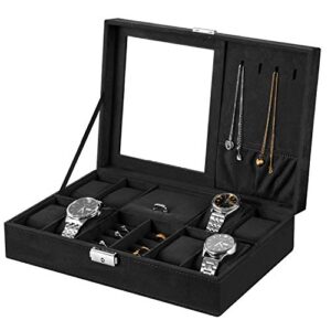 oyydecor bestwishes jewelry box watch box organizer 8-slot storage watch organizer case jewelry display case organizer with mirror (black)