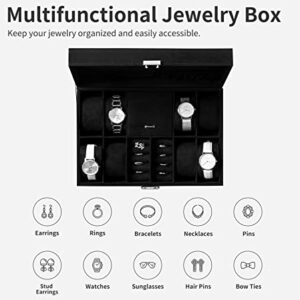Oyydecor bestwishes Jewelry Box Watch Box Organizer 8-Slot Storage Watch Organizer Case Jewelry Display Case Organizer with Mirror (Black)