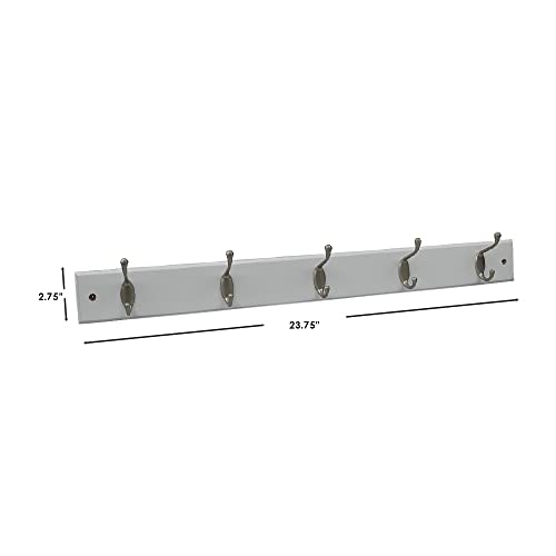 Home Basics Durable 5-Double-Hooks Wall Mounted Hanging Rack (White) | Place in Entry Way | Hanging in a Garage | Store Essentials Before You Leave The House