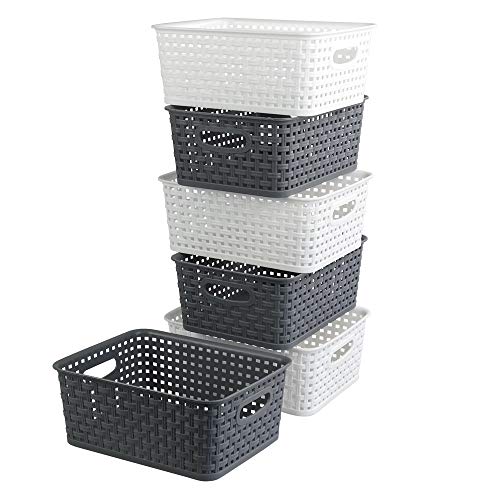 Tstorage Plastic Woven Basket, Small Plastic Baskets for Shelf, 6 Packs