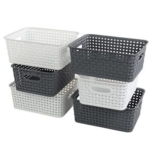 Tstorage Plastic Woven Basket, Small Plastic Baskets for Shelf, 6 Packs