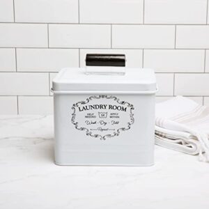 nine royal laundry detergent container - dryer sheet holder- laundry room storage box- farmhouse laundry room decor, vintage style - metal bin with retro lettering sign, distressed finish