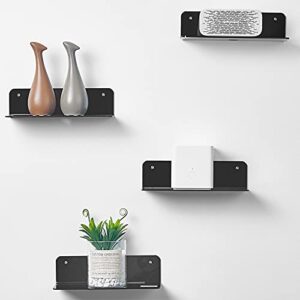 oaprire small acrylic floating wall shelves set of 4, flexible use of wall space, 9 inch adhesive display shelf for security cameras/smart speaker/action figures with cable clips (4, black)