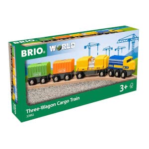 Brio 33982 Three-Wagon Cargo Train | Wooden Toy Train for Kids Age 3 and Up