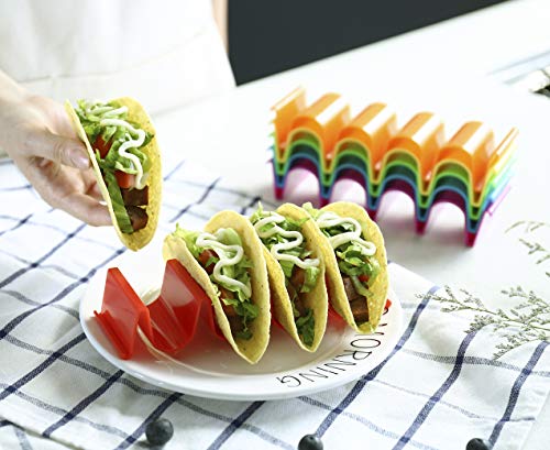 Taco Holder Stand Set of 6, Colorful Taco Holder Plate, Wave Shape Taco Tray, Taco Shell Holder Stand for Party, Hold 4 Tacos Each, Very Hard and Sturdy, Dishwasher Top Rack Safe