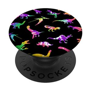 colorful tie dye hippie dinosaur pattern on black popsockets popgrip: swappable grip for phones & tablets