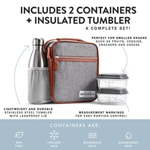 Foundry by Fit + Fresh, Thayer Insulated Lunch Bag with 2 Food Containers & a Stainless Steel Tumbler, Reusable Lunch Box & Mini Cooler Bag, Perfect for School, Work, Picnics & More, Grey