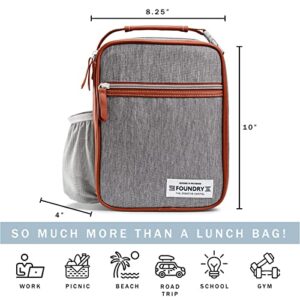 Foundry by Fit + Fresh, Thayer Insulated Lunch Bag with 2 Food Containers & a Stainless Steel Tumbler, Reusable Lunch Box & Mini Cooler Bag, Perfect for School, Work, Picnics & More, Grey