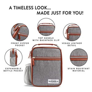 Foundry by Fit + Fresh, Thayer Insulated Lunch Bag with 2 Food Containers & a Stainless Steel Tumbler, Reusable Lunch Box & Mini Cooler Bag, Perfect for School, Work, Picnics & More, Grey