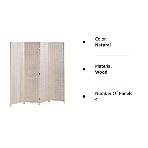 FDW Room Divider Room Divider Wall Folding Privacy Wooden Screen 4 Panel 72 Inches High 17.7 Inches Wide Room Divider for Living Room Bedroom Study,Natural