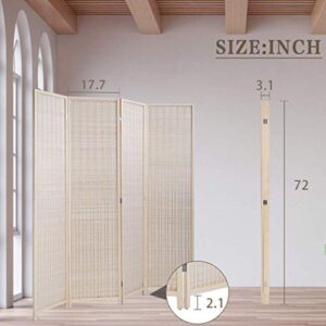 FDW Room Divider Room Divider Wall Folding Privacy Wooden Screen 4 Panel 72 Inches High 17.7 Inches Wide Room Divider for Living Room Bedroom Study,Natural