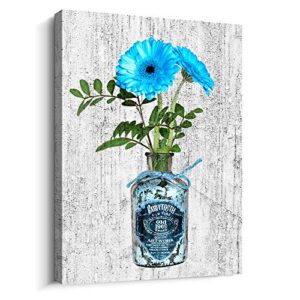 kitchen Wall Decor Blue Flower Canvas Wall Art for Bedroom Bathroom Decorations Pictures Modern Black and white Canvas prints Artwork farmhouse Vintage Wood grain background paintings Home Decoration