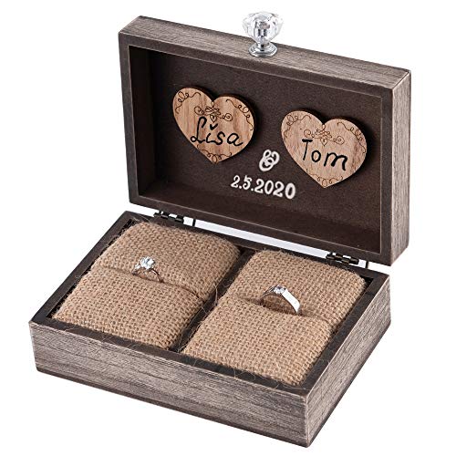 Y&K Homish Wedding Ring Box Unique and Engagement Ring Holder Boxes for Marriage Mr and MRS Decorative Box (Rustic Brown)