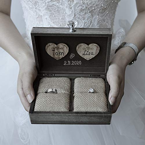 Y&K Homish Wedding Ring Box Unique and Engagement Ring Holder Boxes for Marriage Mr and MRS Decorative Box (Rustic Brown)