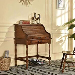 Mini Roll Top Desk Solid Oak Wood 32x 24x 44 Small Writing or Laptop Desk Burnished Walnut Finish Small Desk For Home Office, Kitchen, Bedroom, Living Room, Den Great Bill Paying Desk