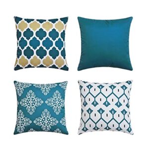 Andreannie Pack of 4 Blue Outdoor Waterproof Decorative Throw Pillow Cover Cushion Case for Garden Patio Tent Park Farmhouse Polyester Both Sides Printing Square 18 x 18 inches ¡ (Set of 4 Blue)